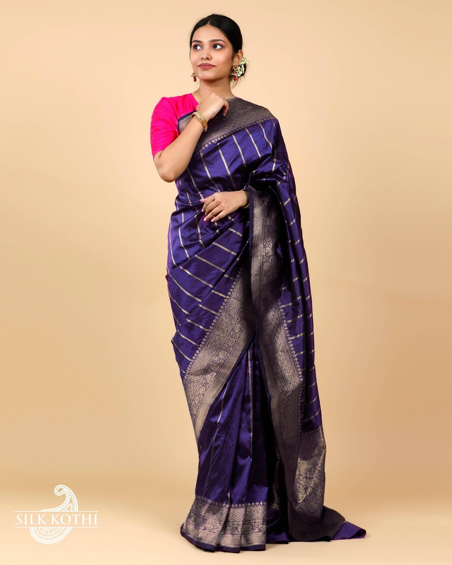 Gold Striped Woven Tissue Silk Saree – Chinaya Banaras