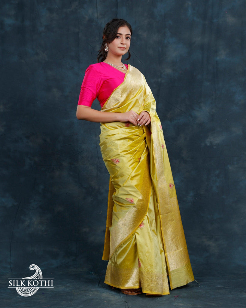 Sunflower Saree | Yellow Organza Plain Saree – golghar