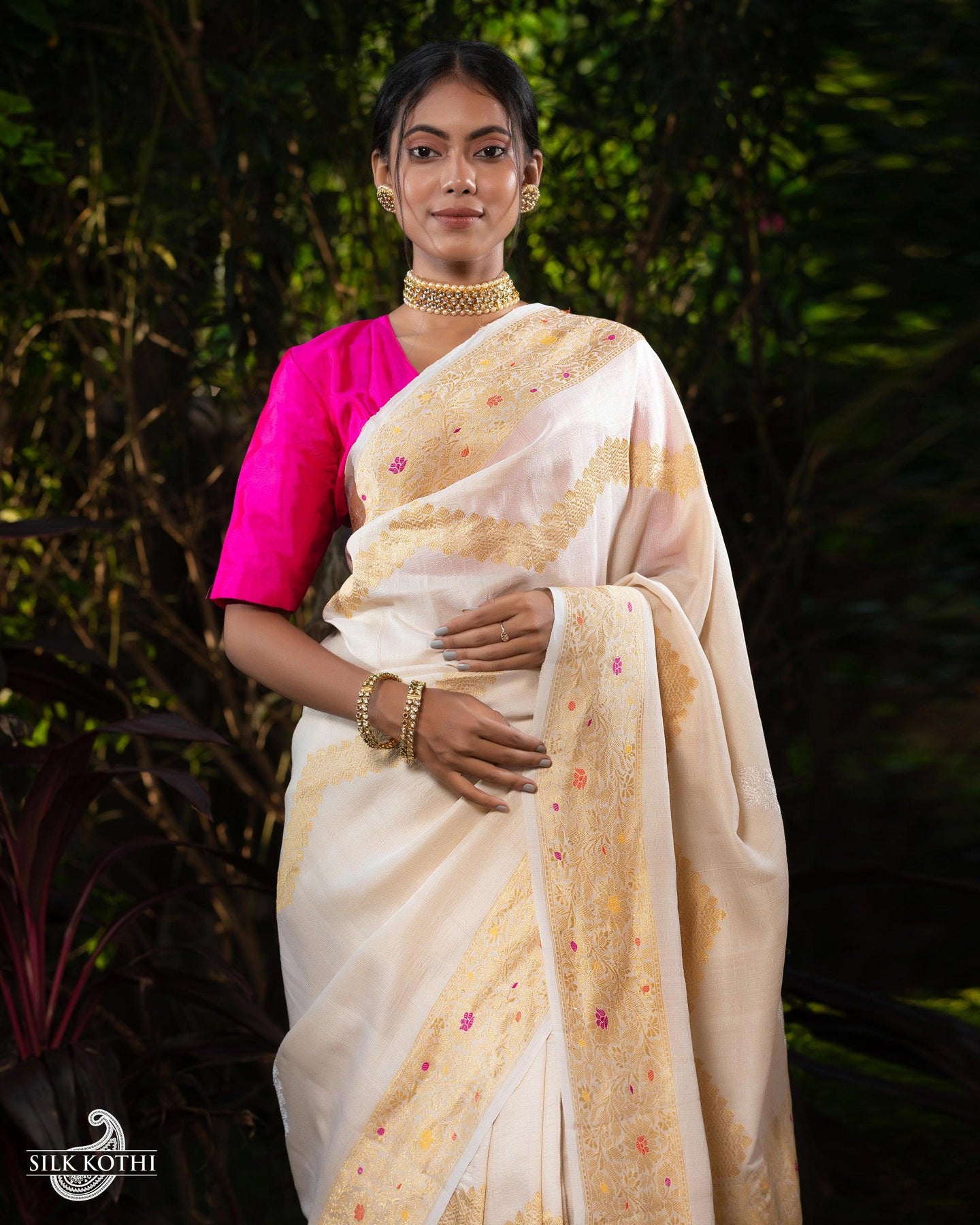 Handloom Cream pure silk Kasavu Saree with Gold zari border